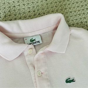 Boys Lacoste short sleeved pink Polo t-shirt, sz 12. Good used condition.